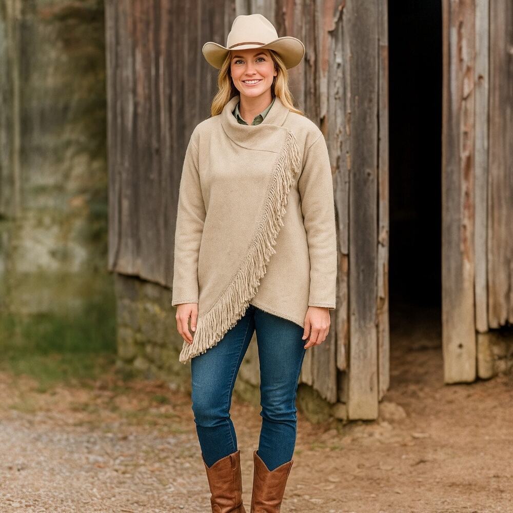 NWT Orvis Alpaca Beige Herringbone Cape Jacket Size Small